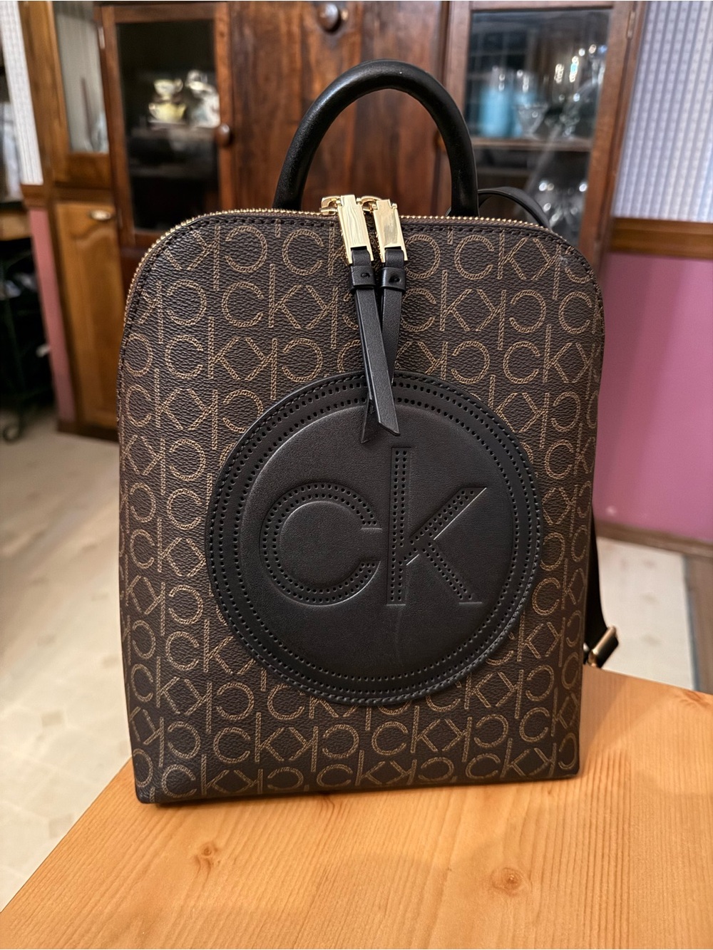 Calvin Klein Brown and Black CK Monogram Backpack